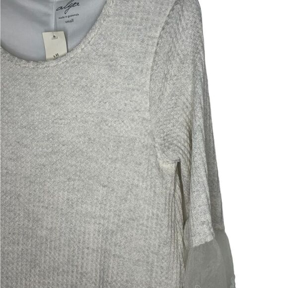 Francesca’s Collections Alya Cream Boho Lace Sleeve Waffle Knit Shift Dress - Picture 5 of 8